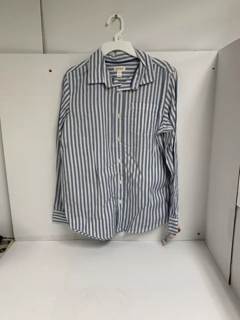 Cat & Jack Boys Button Up Long Sleeve Shirt Size S(6-7) Blue Stripe New