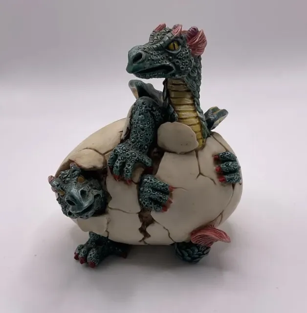 Vintage W.U.I Fantasy Figurine Hatching Dragons From Egg Ornament 1998 Green