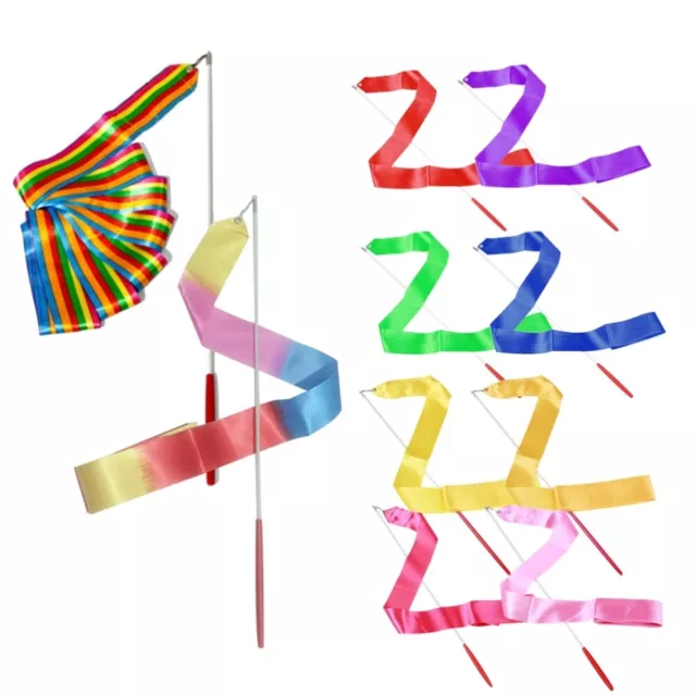 10pcs 3.2M Rhythmic Art Gymnastics Ribbon with Stick Children Dancing Streamers