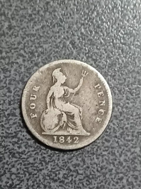 1842 Queen Victoria  Four Pence (Groat )Coin  (925 Silver )