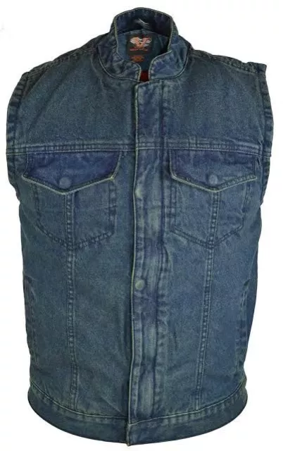 Men's Son Of Anarchy Blue Denim Motorcycle Vest 2 Gun Pockets Inside With Zipper