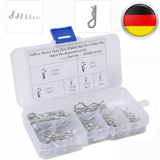 100-tlg Federstecker verzinkt Federsplint Steck Splint Sicherung Klammer Set