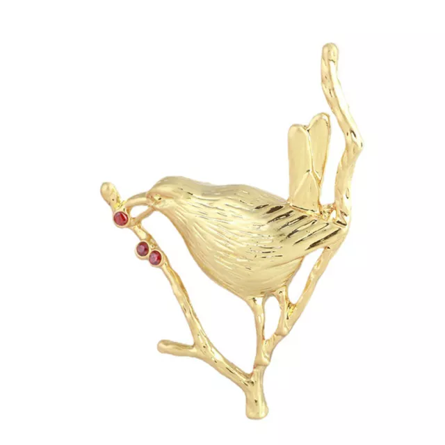 Joan Rivers Bird On Holly Branch Gold Tone Pin Brooch Red Rhinestone Berries