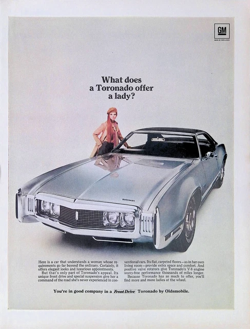 Print Ad 1969 Ford Motor Company Toronado Front Drive Pretty Woman Long Red Hair