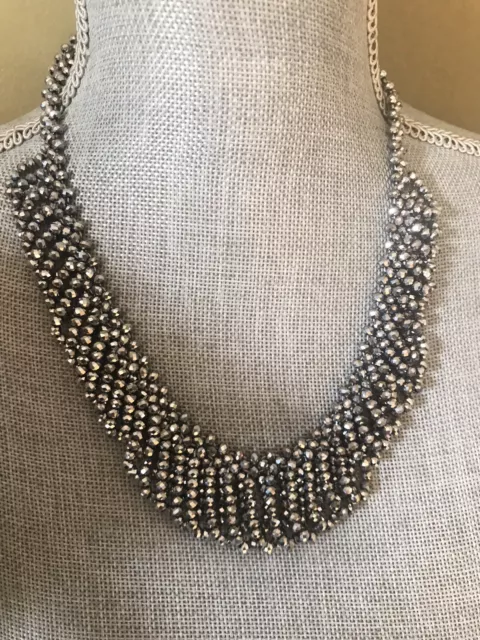 Necklace Sterling  Silver 925 Long 21” Rondelle Glass Silver Tone Metallic Beads