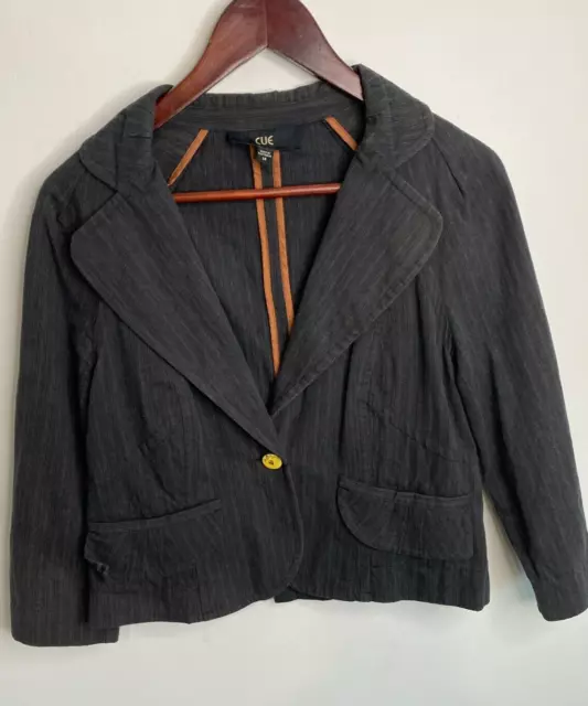 Cue Jacket Womens Size 14 Dark Grey Lapel Button Pockets Long Sleeve Comfy Work