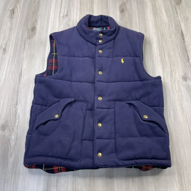 Polo Ralph Lauren Vintage Quilted Flannel-lined Vest Navy Blue Size M Medium