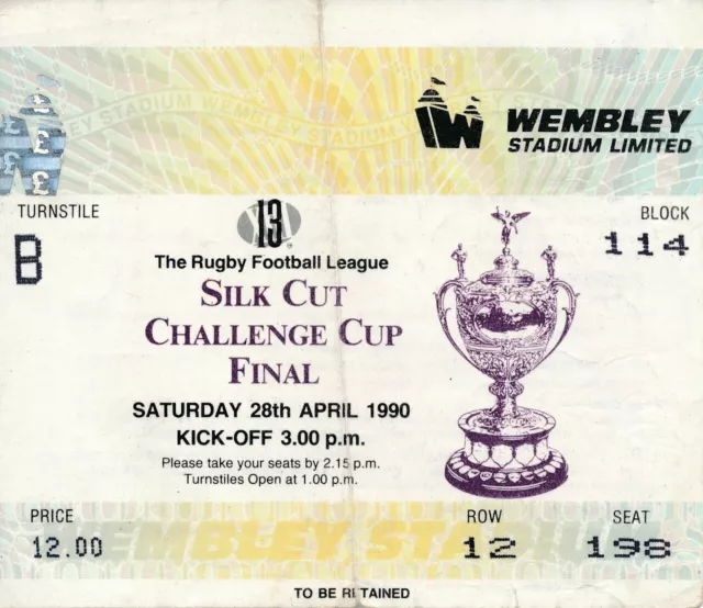 RUGBY LEAGUE CHALLENGE CUP FINAL TICKET 1990 Wigan v Warrington