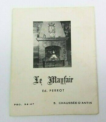 1950's LE MAYFAIR PARIS FRANCE Vintage Restaurant Advertising Card Pamphlet