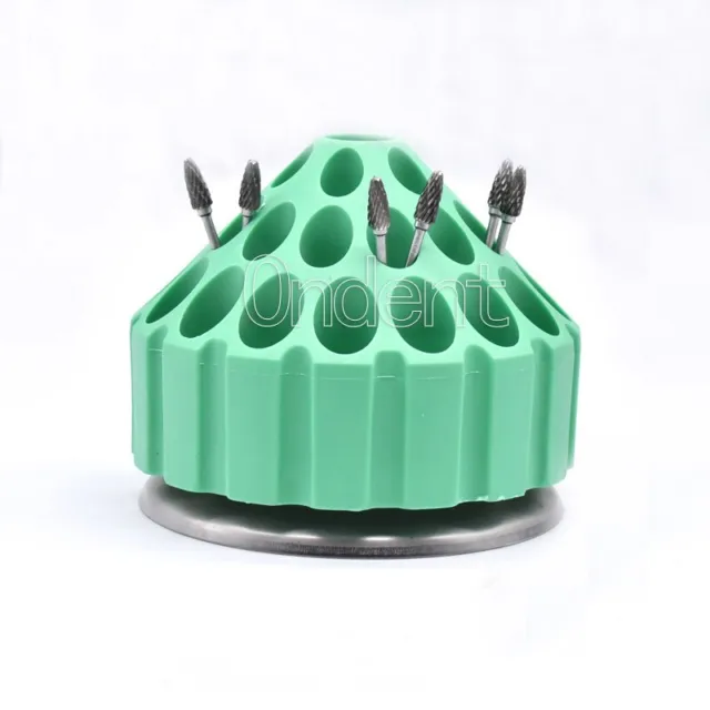 360℃ Rotating Dental Grinding Head Holder Storage Rack 35 Holes Burs Box Green