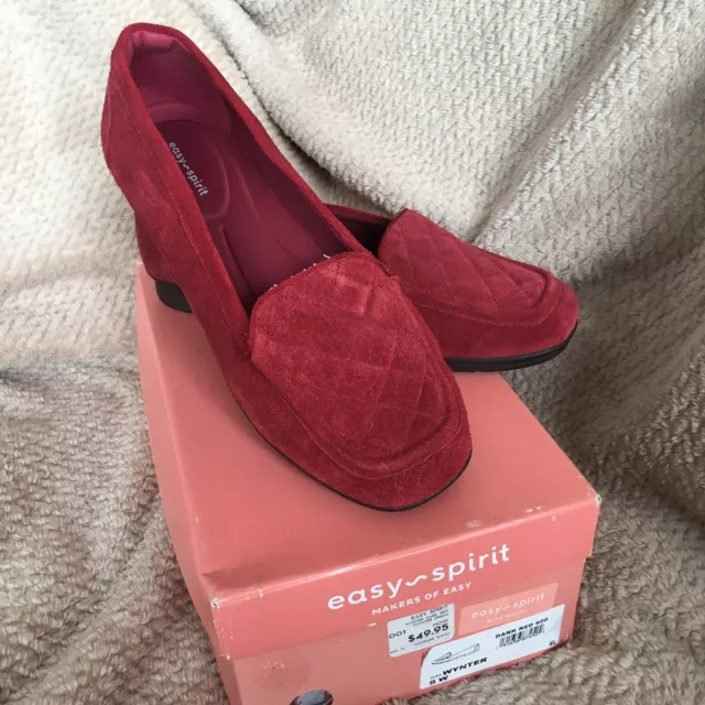 Easy Spirit Womens Wynter Suede Leather Square Toe Loafers, Dark Red Size 9 Wide