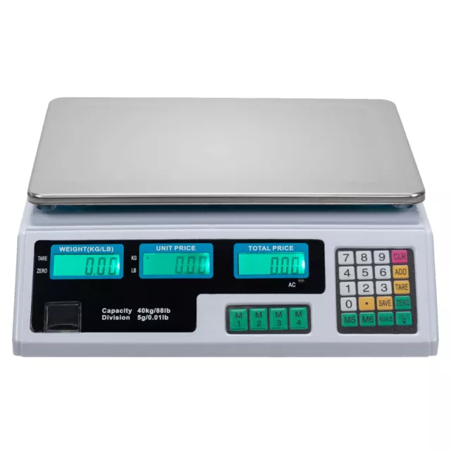 40kg Electronic Price Scale Digital Commercial Food Meat Weighting Shop Retail