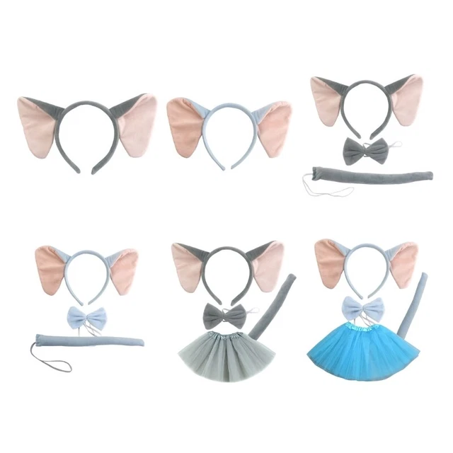 Elephant Costume Accessories Set Elephant Ears Headband,Bowtie,Tail Tutu Skirt