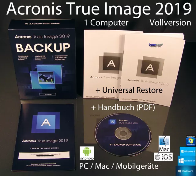 Acronis True Image 2019 Vollversion 1 PC/Mac Box, CD + Universal Restore OVP NEU