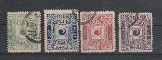 KOREA 1897 Sc.10-13 red overprints, 5 P. - 50 P. , very fine., Michel 7a-10a