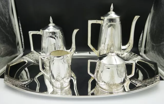 MINT German WMF Silverplate Art Nouveau Tea and Coffee Set 5 Pieces, ca 1890