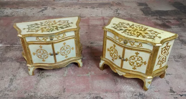 Antique Italian Florentine Small Gilt-wood Commodes -A pair