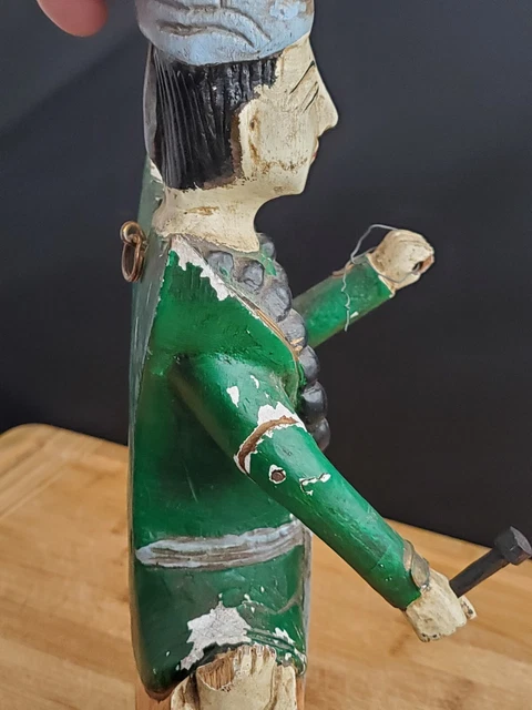 Vintage BURMESE THAI Musician Figure Hand Carved & Painted Wood Wall Hanging 11" 5