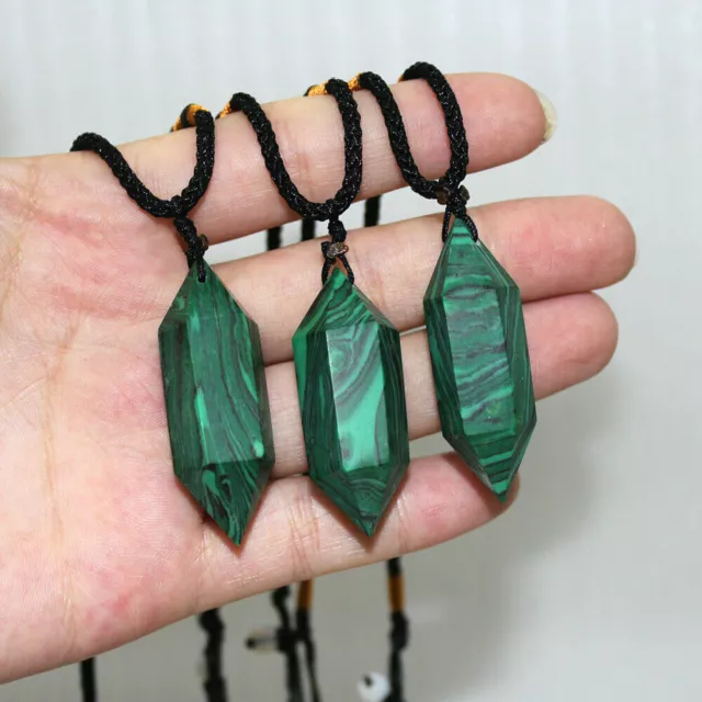 Natural Malachite Crystal Quartz Necklace Healing Stone Hexagonal Wand Pendant