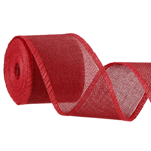 Cintas con cable de arpillera, cinta de tejido de arpillera natural de 2,4 pulgadas x 5 yardas, roja