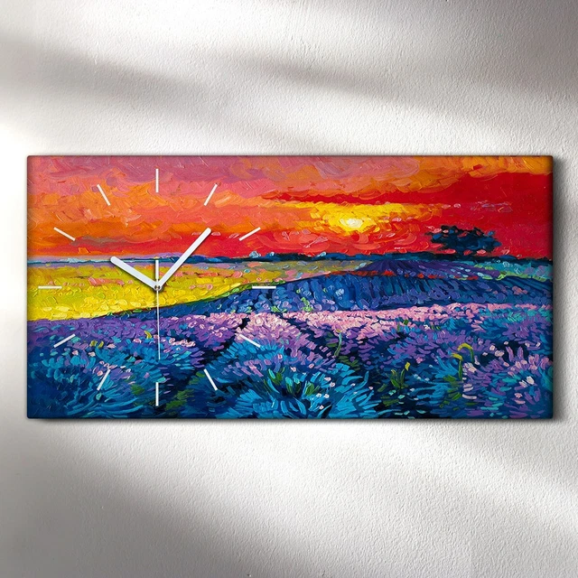 Horloge Murale Sur Toile Coloray 60x30cm - Coucher De Soleil Côtier - Neuf