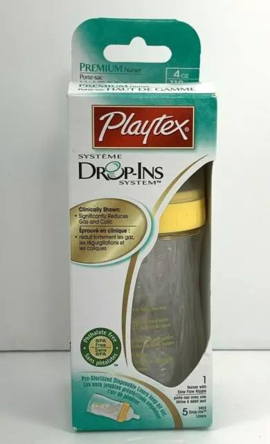 Premium Nurser Playtex Drop-Ins System Nurser Bottle Slow Flow Nipple 4oz 118ml