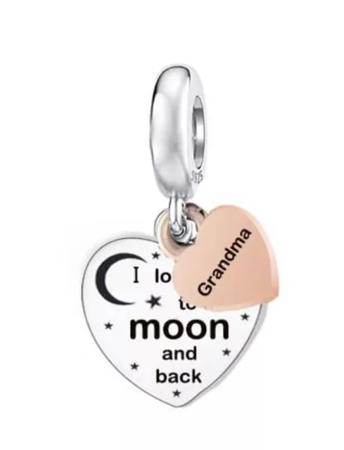 Grandma Heart I Love You To The Moon Charm Genuine 💜 925 Sterling Silver Gift