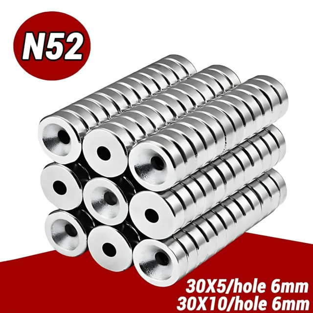 N52 Magneti ad anello diapositiva 30 mm x foro x 5-10 mm spesso x 6 mm piccolo / forte / potente