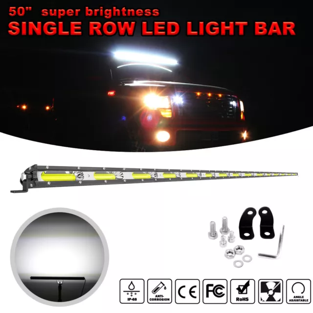 Roof 50"inch Slim LED Light Bar Flood Spot Offroad Driving Truck 4WD SUV UTV 52"