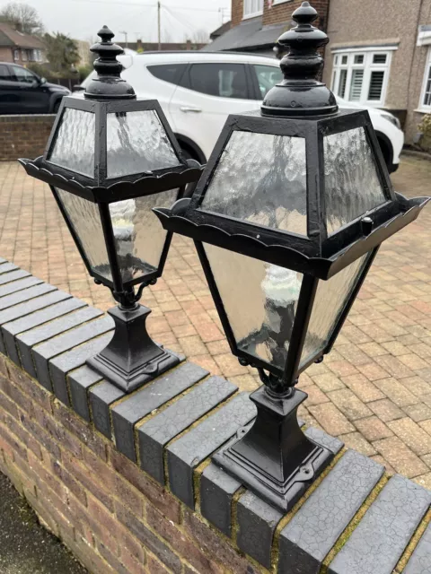 Lovely Pair Of Large Wrought Iron Pillar Pedestal Lantern’s Victorian Style VGC