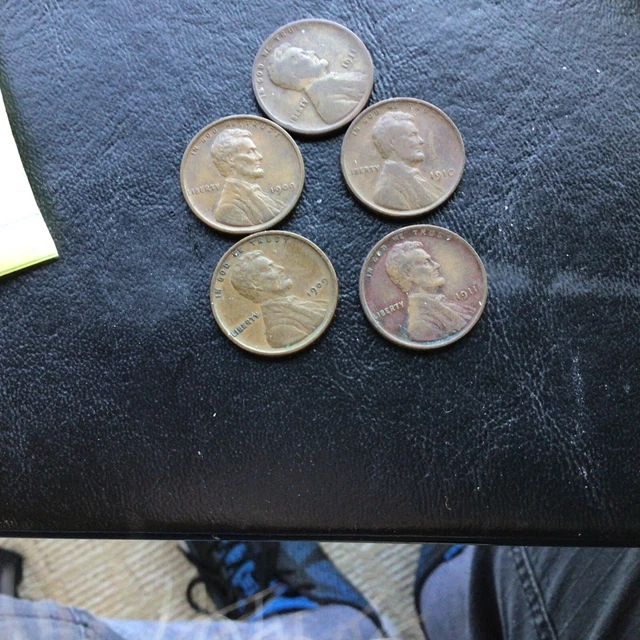 1-1909vdb VF & 1-1909 VF& 1-1910S good & 2-1911G Wheat Pennies