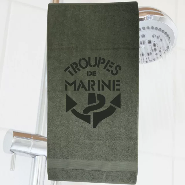 Serviette De Toilette Kaki Troupes De Marine 100*50 100% Coton Tdm Marsouins