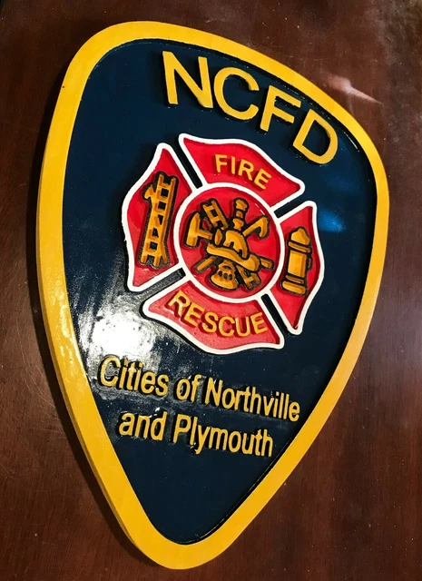 FIRE DEPARTMENT NORTHVILLE Plymouth 3D routed wood patch sign plaque ...