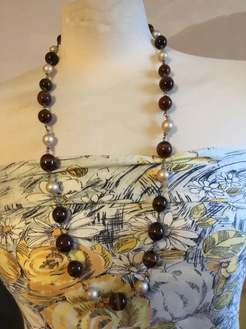 Collier Perles Pâte De Verre Murano - Noir Et Vert, Longueur 52 Cm, Occasion Très Bon état