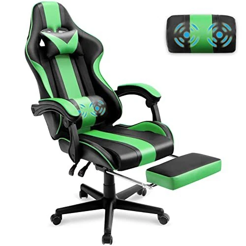 Green Gaming Chair with Footrest, Ergonomic Gamer Chair,Office Computer
