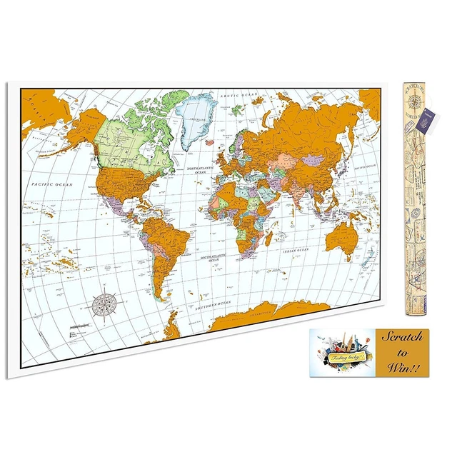 World Map US United States Countries Travel Accessories Tracker 33" Scratch Off