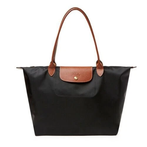NWT LONGCHAMP Le Pliage Large Foldable Nylon Shoulder Tote BLACK AUTHENTIC