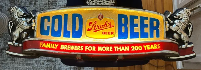 VINTAGE 1960s LARGE 38" STROH'S COLD BEER ADVERTISING LIGHTED SIGN