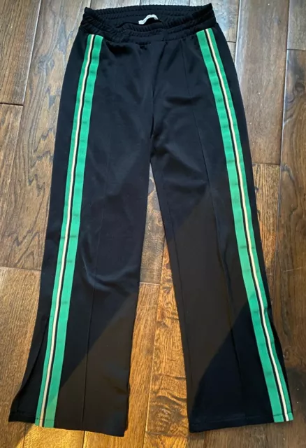ZARA S BLACK Green Side Stripe Joggers Trousers pull on WIDE Flare leg slit 9.99 PicClick UK