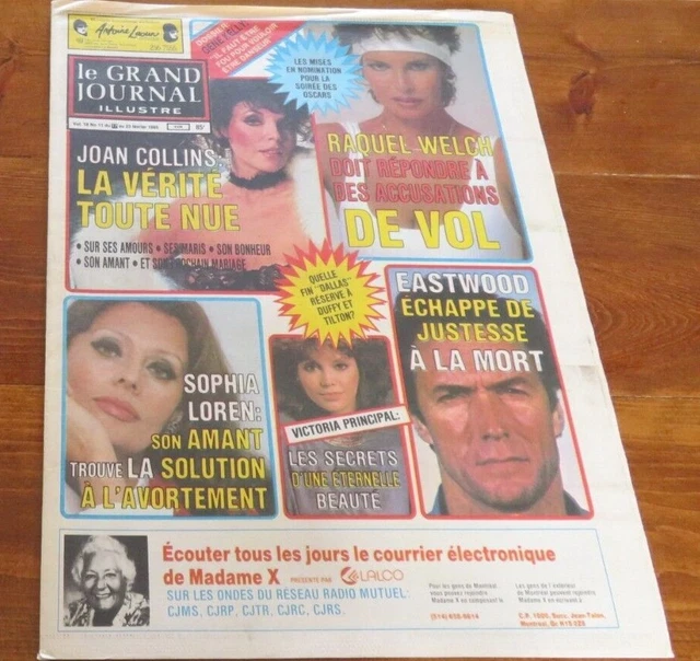 JOURNAL 1985 RAQUEL WELCH Joan Collins CLINT EASTWOOD Sophia Loren