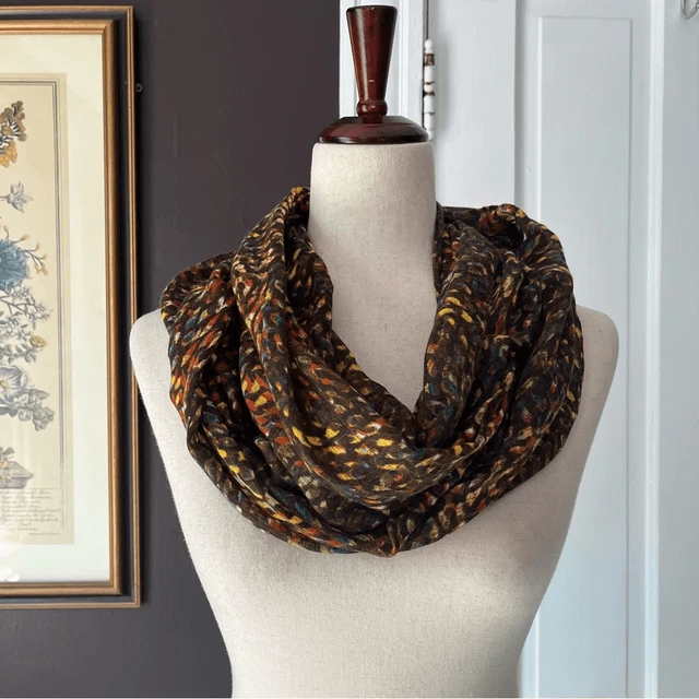 J. Jill Sheer Infinity Scarf Casual Brown Abstract Leaf Print Summer Scarf 33x20