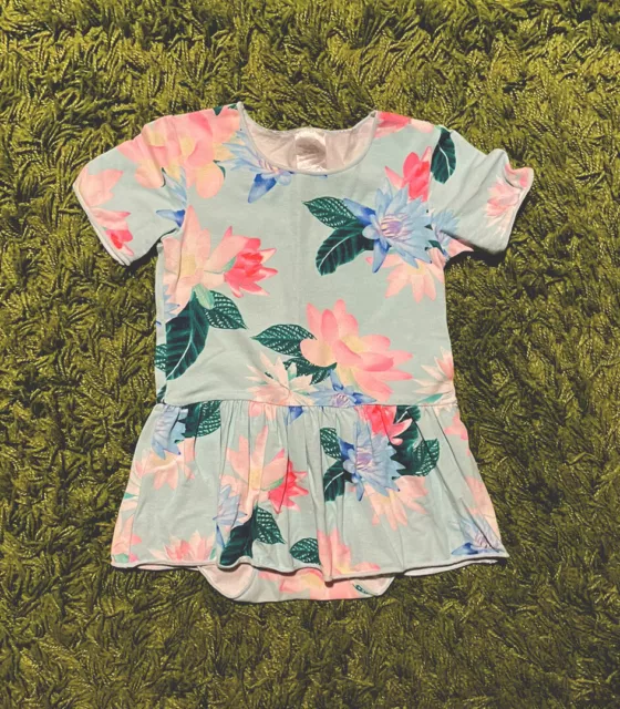 Bonds Baby Girl Lily Floral Blue Balletsuit Dress Size 2 EUC