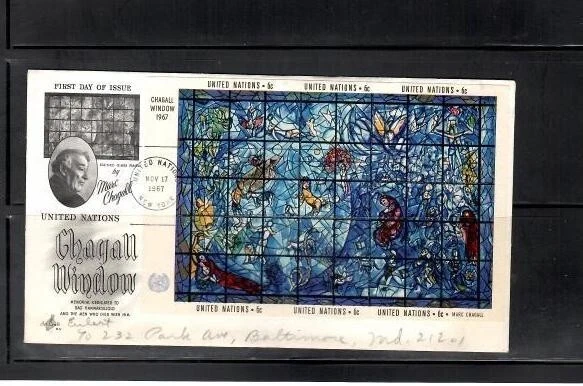Lot# 4098 United Nations FDC souvenir sheet Ghagall Window