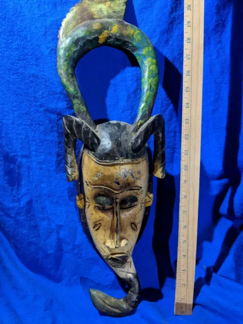 Vibrantly Colored Guro Yaure Portrait Mask — Authentic Carved African Wood Art
