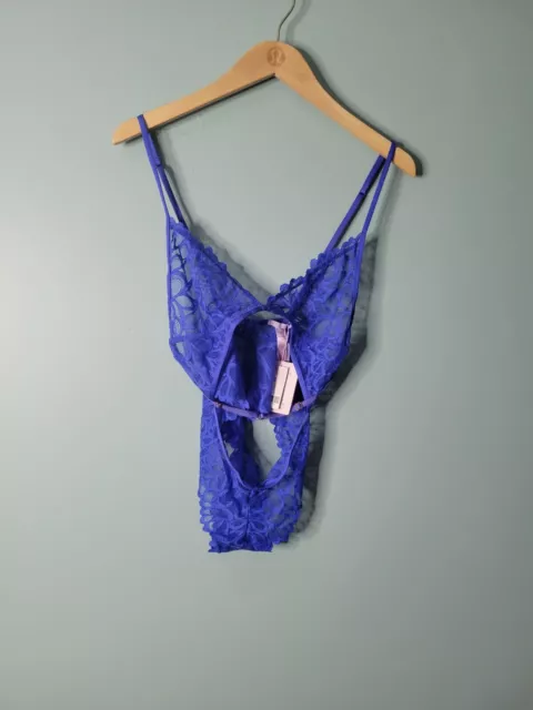 Savage X Fenty Rihanna Blue Lace Sexy Lingerie Bodysuit Size M NWT