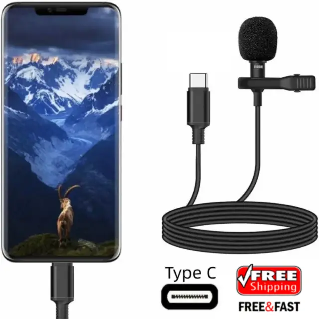 USB-C Microphone Type C Clip On Lavalier Omnidirectional Mic for Calls/Recording