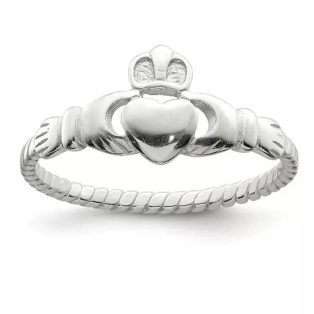 14K Oro Blanco Chapado Corazón Compromiso Claddagh Anillo Regalo para Ella Mujer