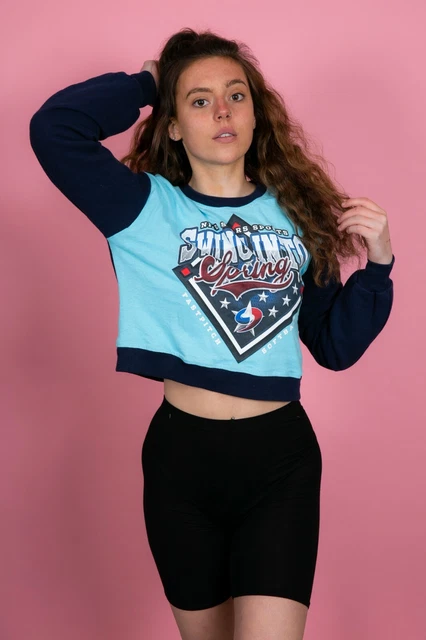 Felpa vintage 2 Blue Swing Intp Spring Graphic Softball Spellout Tagliata