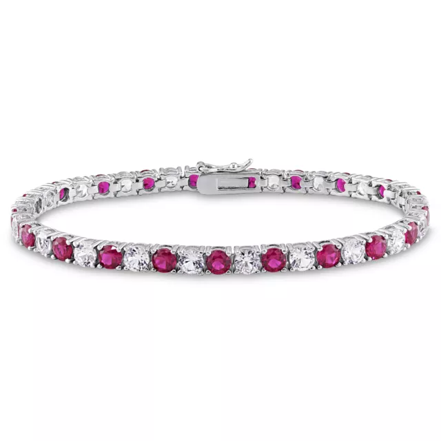 Amour Sterling Silver Created White Sapphire and Ruby Tennis Bracelet