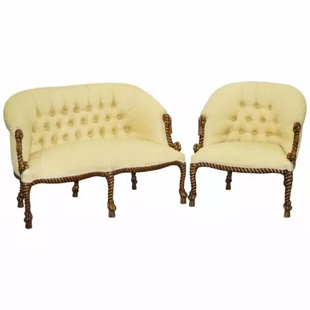 Rope Twist Napoleon Iii Style Suite Seating Armchair & Settee Chesterfield Sofa